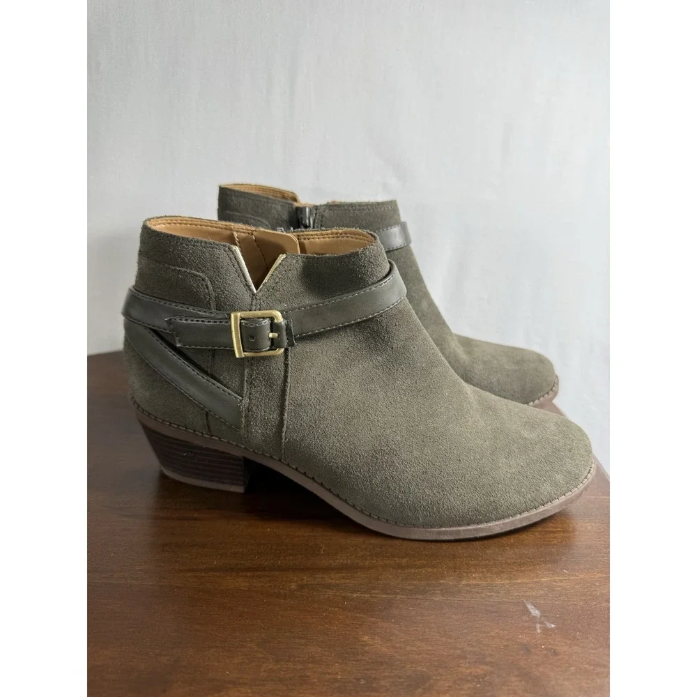 Vionic Women's Farrah Leather Ankle Boots Dark Khaki Suede W7.5 - Picture 3 of 8